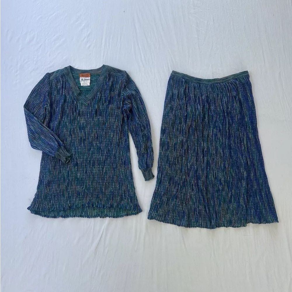 1970s Missoni Metallic Knit Blouse and Skirt Set